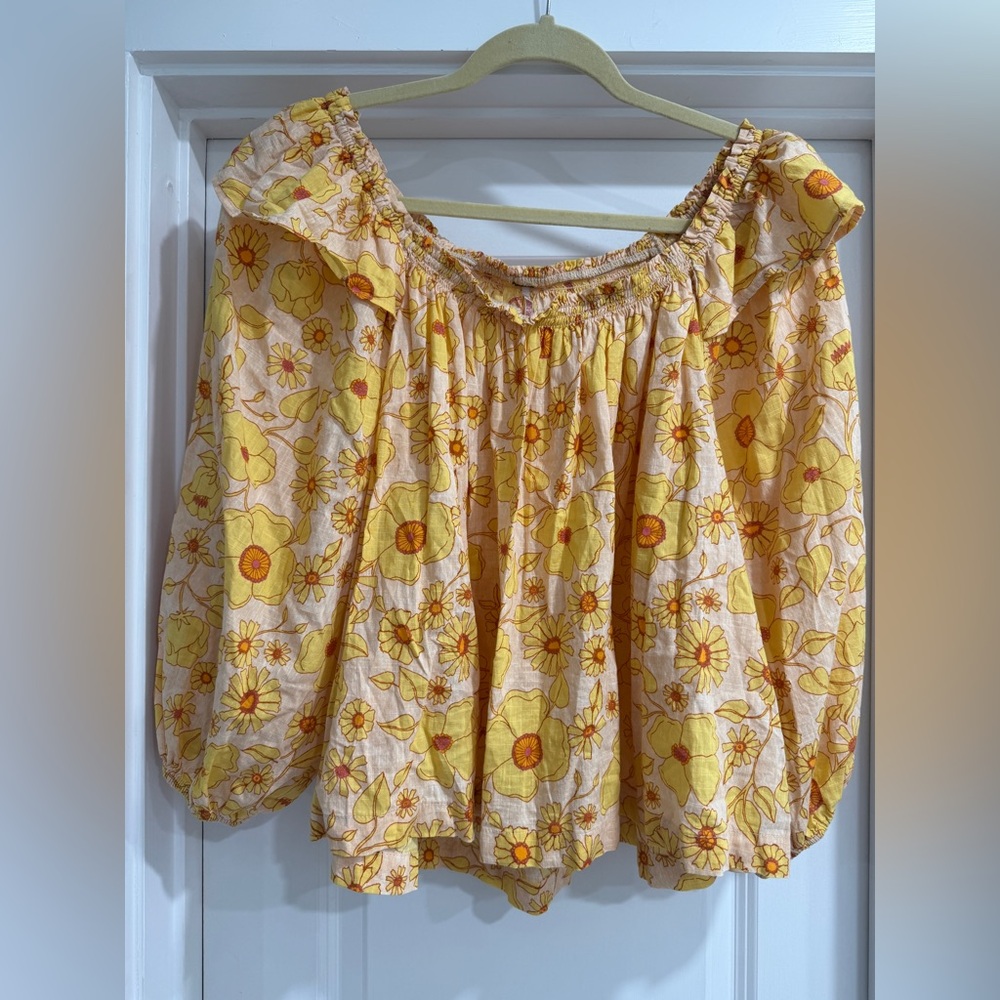 Free People Size Medium Floral Yellow Off Shoulder Blouse